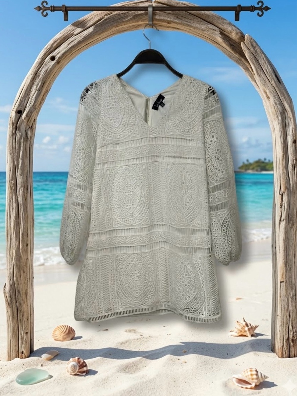 Lulu's White Crochet Tunic Swim Cover-Up